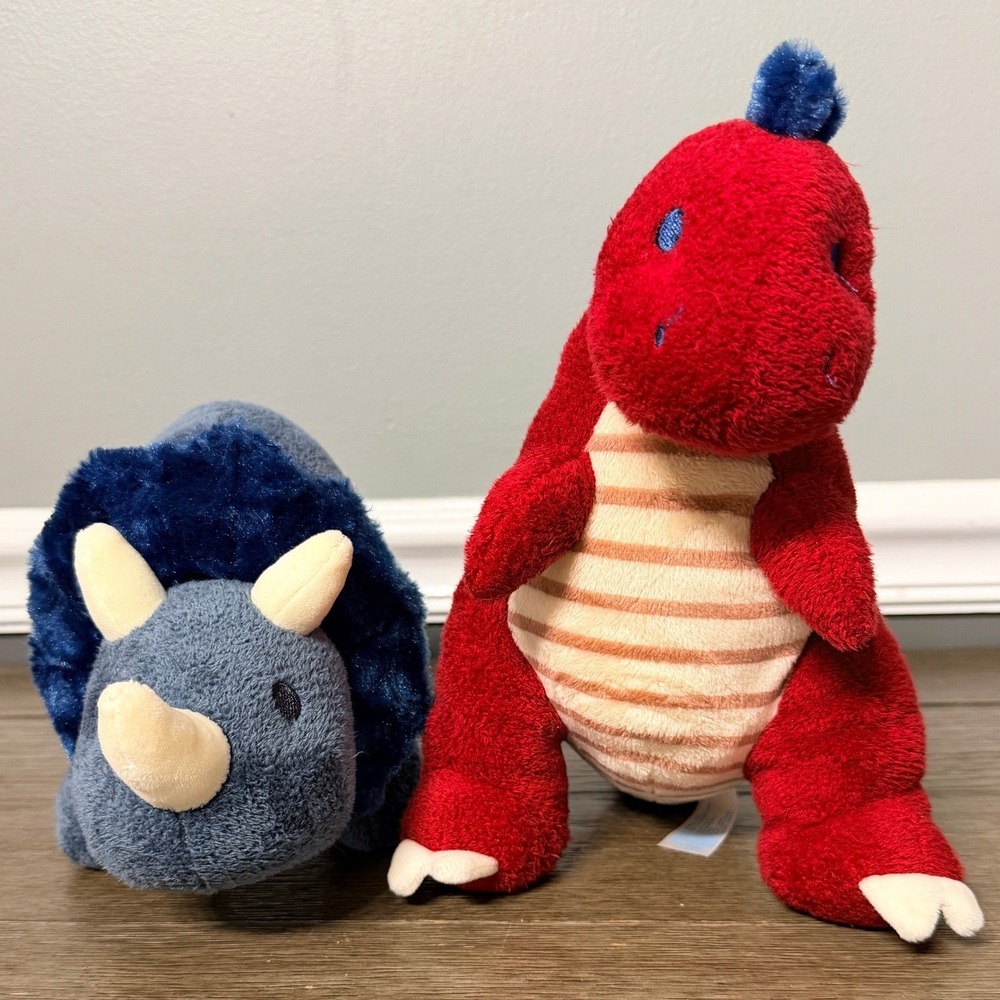 Ebba Aurora Dinosaur Red T-Rex Blue Triceratops Plush Set